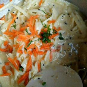 再将胡萝卜切丝，营养颜色搭配(^_^)