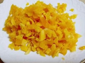 补一张切好么芒果干，洗干净，淋干水份，再切碎，