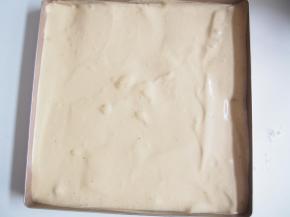 烤盘中铺上油纸或硅胶垫，将面糊倒入铺平，将烤盘在桌上磕几下震出气泡