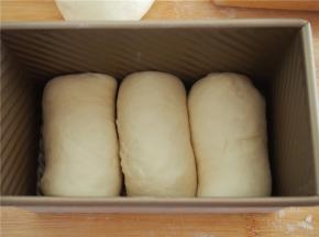 收口朝下放入吐司模中，发酵至8分满。