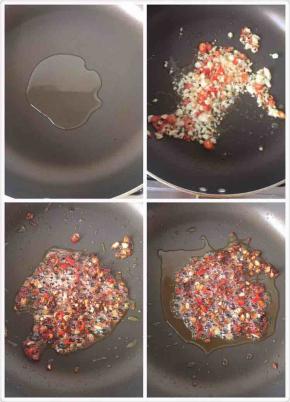 2:烤香菇的时候，先把大蒜切成蒜末，小辣椒切成小粒，锅中放油，烧到5成热加入蒜末和辣椒丁，然后加糖，生抽，孜然粉炒几下，然后关火，倒入适量香油备用。