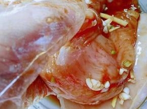 戴上手套，抓拌均匀，让调味料被鸡胸肉完全吸收。