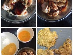 鸡腿也是用烤箱烤的，做法也很简单
鸡腿先去骨头，放入自己喜欢的调料，蚝油，生抽，盐，黑椒粉，辣椒粉，罗勒，八角，香叶，桂皮等等，自己喜欢的口味就行，最好提前一天腌好，腌好的鸡腿肉先沾一层面粉一层蛋液一层面包糠，放入烤箱200度20分钟，香喷喷的烤鸡腿就出炉了