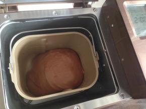 选择和面程序15分钟，然后选择发酵功能，发酵50分钟左右，面团发至两倍大