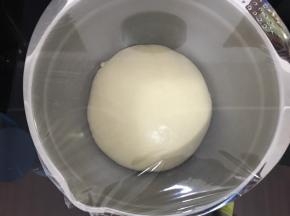 取出面团，放进干净盆里，盖上保鲜膜放在温暖处进行一次发酵。夏天温度高，直接室温发酵即可。