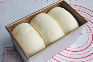 放入烤箱进行第二次发酵，38度发酵至8-9成模。