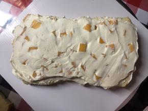 一层蛋糕坯子，一层水果奶油夹心