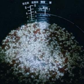 加入电饭煲。加入冷水，泡6-8小时。天热需要放入冰箱泡。