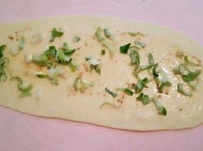  撒上适量的盐，十三香，芝麻油，再撒大葱，