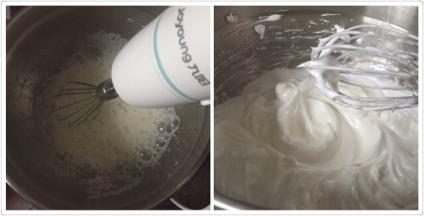 蛋清放入另一个干净盆里，打发蛋清，滴入几滴白醋去除蛋腥味，糖分3次倒入蛋清里打发，打发至硬性发泡