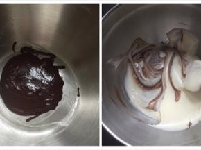 可可加2勺水调匀，取一半蛋糊倒入，翻拌成可可面糊