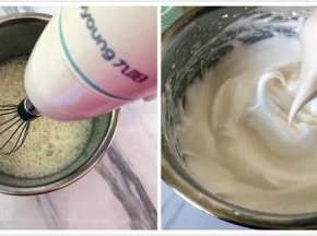 蛋清加2滴醋去除蛋腥味，糖分三次倒入，用电动打蛋器打发至湿性发泡，拉出弯钩即可，打开烤箱170度预热5分钟