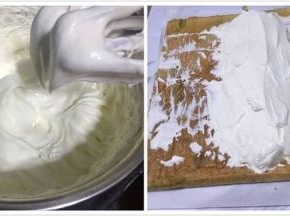 淡奶油加糖打发，打到有8成发，有明显纹路即可