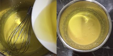玉米油分3次加入打匀，放一旁备用