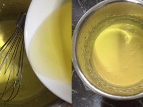 玉米油分3次加入打匀，放一旁备用