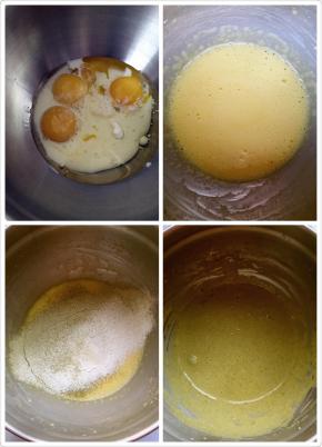 蛋黄里加入玉米油，牛奶，10g糖，用手动打蛋器搅匀，筛入抹茶低筋面粉，用蛋抽搅匀至无颗粒