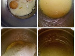 蛋黄里加入玉米油，牛奶，10g糖，用手动打蛋器搅匀，筛入抹茶低筋面粉，用蛋抽搅匀至无颗粒