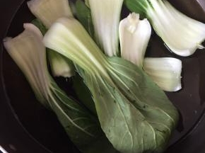 锅里烧开水，把油菜入开水焯烫一下