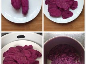 紫薯去皮洗净，切片上锅蒸熟