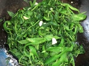 加入一勺盐快速翻炒至荆芥变蔫儿即可！

