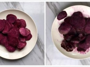 紫薯洗净去皮切片，微波炉蒸熟