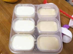 倒入酸奶，（我试着放了上些孩子喝的乳酸菌，也不错哦）
用筷子拌一下，让酸奶流到底部