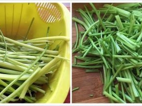 芹菜摘去叶子，洗净切长段，葱洗净切碎