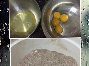 材料备齐，准备两个无水无油的干净盆，把鸡蛋分离，低粉和可可粉混合备用