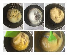 将牛奶、玉米油、全蛋液、盐放入一个碗里搅拌均匀，筛入玉米淀粉和低筋面粉搅拌均匀，加入蛋黄，搅打均匀备用