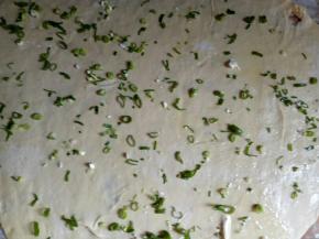 均匀的抹上一层油，撒上盐和葱花