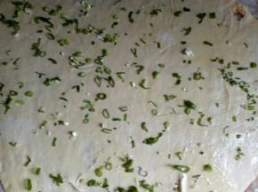 均匀的抹上一层油，撒上盐和葱花