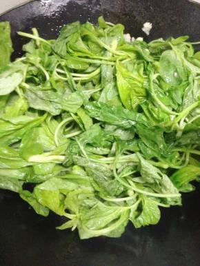 煸炒香后加入白苋菜翻炒