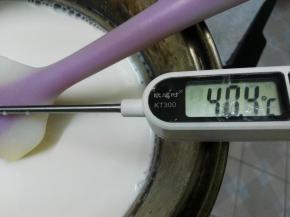将牛奶混合液加热到40度左右关火