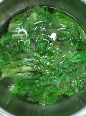 灼好的生菜捞出立即放入冷水里