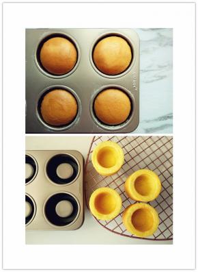 从烤箱中取出，趁热从各个方向轻轻震动堡尔美克模具，试着用手稍稍转动做好的蛋糕。12.倒扣脱模，模具里非常干净，蛋糕边缘整齐完好，放在晾网上晾凉