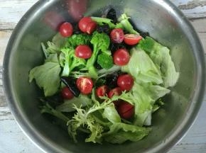 所有材料洗净控干水分，放进盆里。
