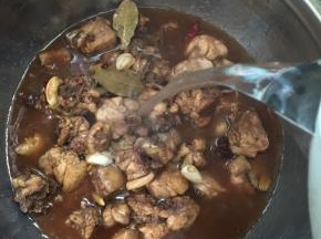 倒入适量的开水！中小火慢慢的炖煮！（水不要放的太多，把鸡肉完全淹没住就可以了！）