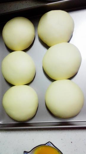 烤箱最下层，放一盘开水，将有面团的烤盘放入，选发酵功能，40分钟，发酵至2.5倍大，取出发酵好的面团