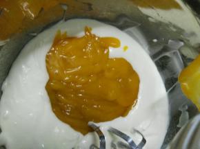 加入250克芒果泥，继续搅打均匀
