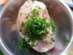 买好的现成的猪肉馅 加入小葱