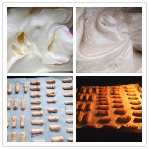 与打散的蛋黄混合均匀。筛入低粉和可可粉拌匀。装入裱花袋中，剪一个直径小于土堆出口的孔，将面糊在铺了油纸的烤盘上挤成一个个长短不齐的条。入预热好的烤箱中层，上下火170度，10-15分钟左右即可。