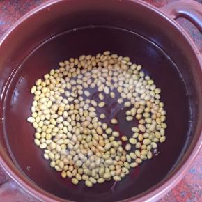 黄豆提前放在锅里，锅中加满满8碗水，大火煮开转小火30分钟