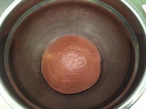 将揉好的面团整圆放入厨师机桶内，盖上保鲜膜进行一发