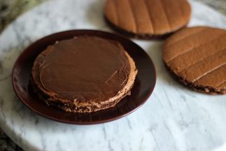10. 一片蛋糕片，一层步骤8制作的巧克力甘那许