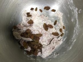 加入泡好沥干水分的葡萄干，开始揉面