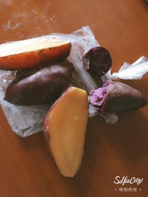 红薯紫薯蒸熟，可以一开始做龟苓膏之前就开始蒸