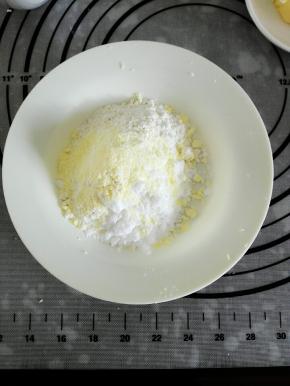 面包发酵过程中，可以准备香酥粒，糖粉，低粉，奶粉，混合后，加入软化的黄油