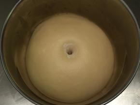 将面团搓圆放入盆内，盖上保鲜膜一发到2倍大