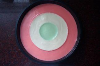 操作同上，第三盘按照红黄绿的顺序挤入蛋糕糊。