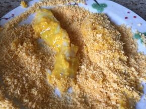 再粘满面包糠；